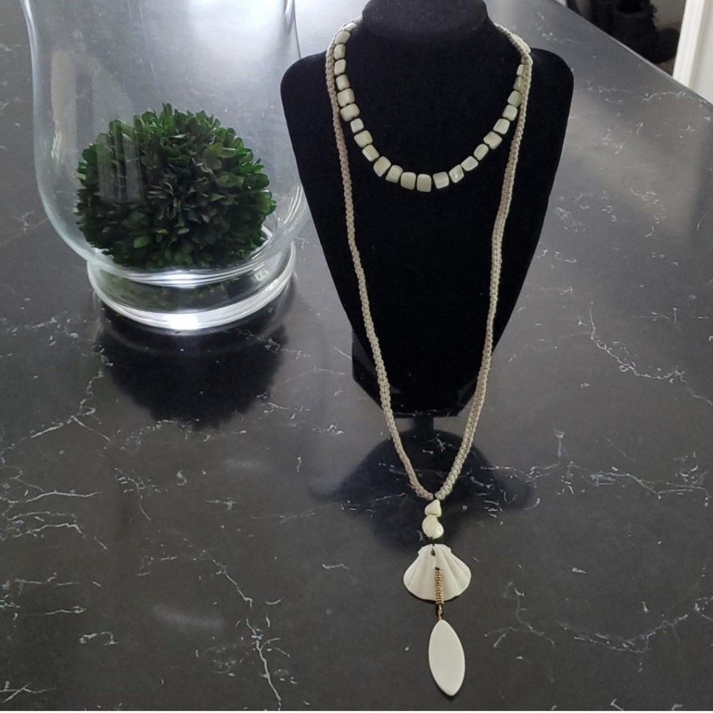 NWT FREE PEOPLE Layered Seashell Mother of Pearl Choker Long Necklace White